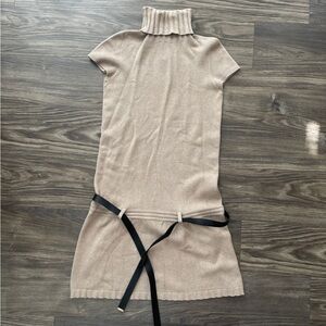 Atos Lombardini Beige Knit Turtleneck Dress Belted Made in Italy Size M